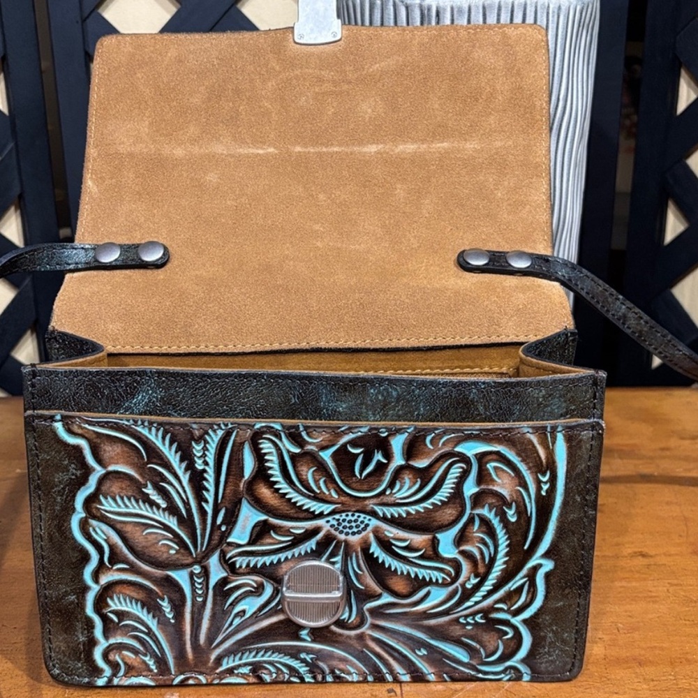 PATRICIA NASH Tooled Laurentina Crossbody Italian Leather Handcrafted Stitching - Picture 8 of 15